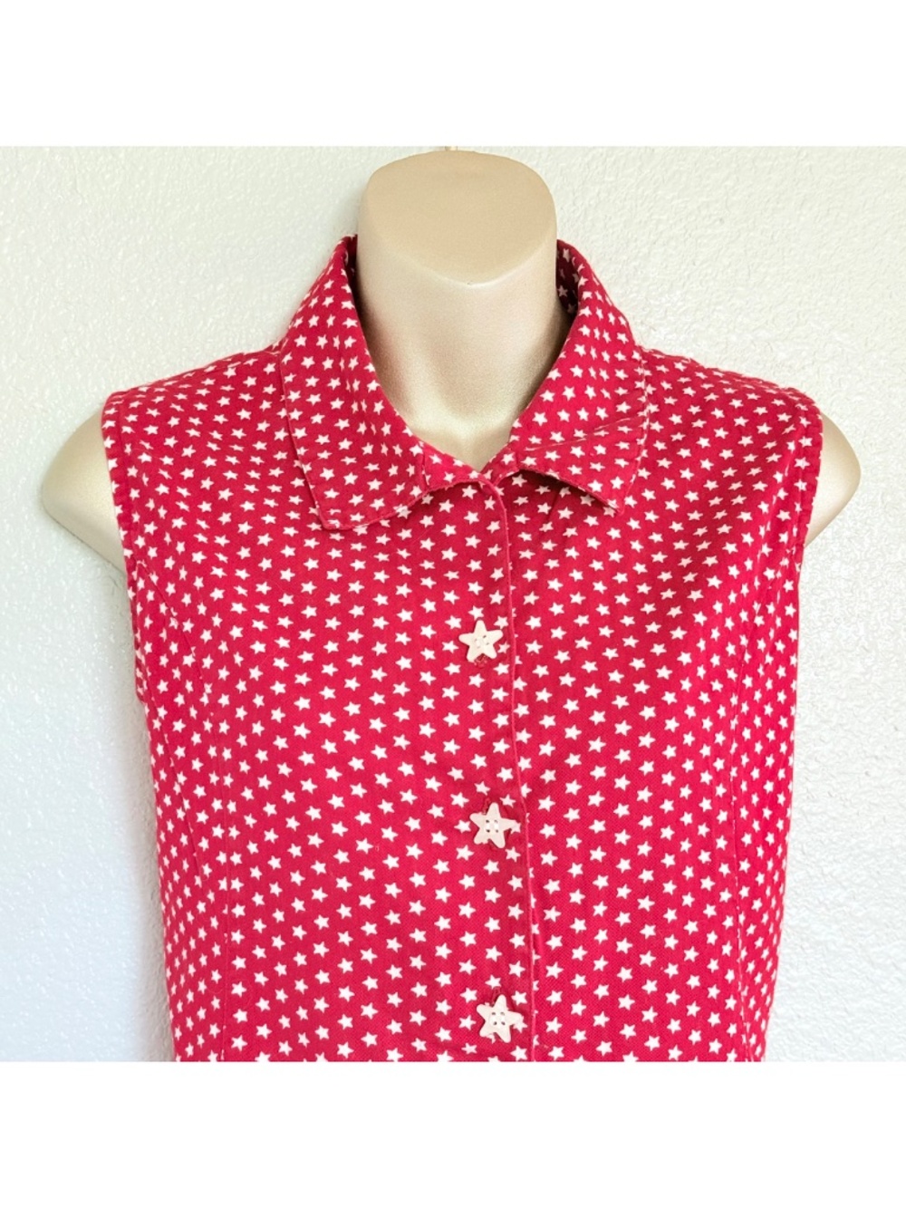 VTG 90s Patriotic Americana 4th of July Red Star Sleeveless Top Dressbarn Sz L